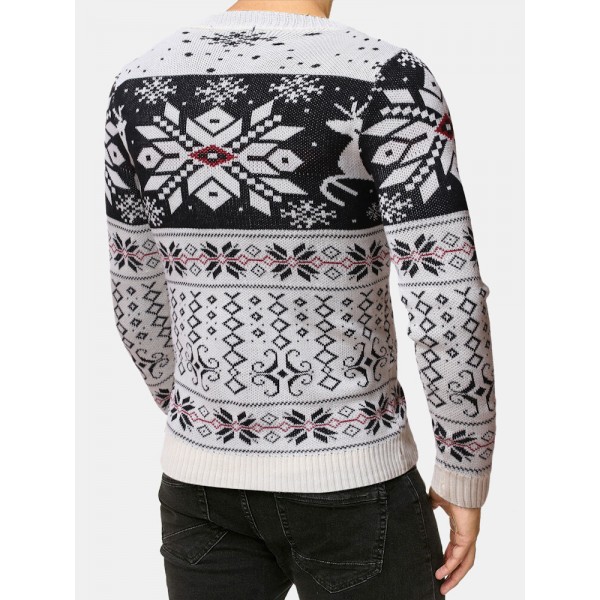 Mens Snowflake Christmas Style Graphics Long Sleeve Knitted Sweaters 