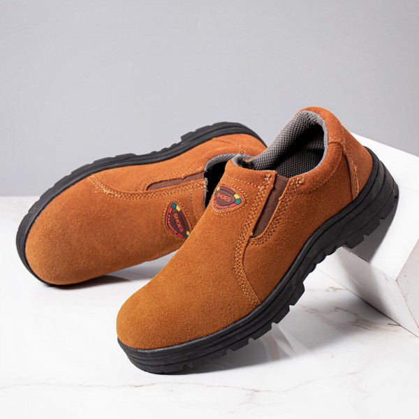 Men Cowhide Suede Breathable Soft Sole Non Slip Comfy Working Casual Safety Labor Shoes 