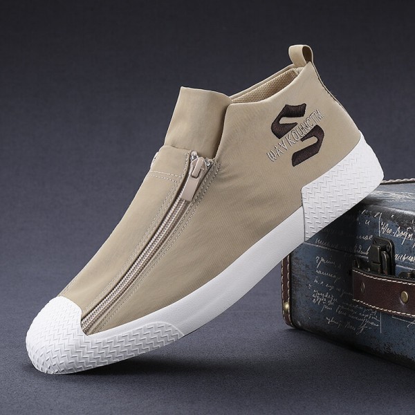 Men Rubber Cap Toe Front Zipper Comfy Breathable Canvas High Top Ankle Casual Sneakers 