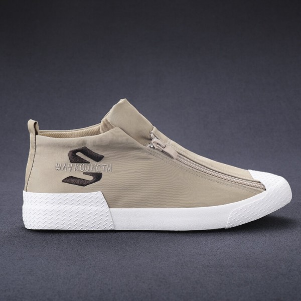 Men Rubber Cap Toe Front Zipper Comfy Breathable Canvas High Top Ankle Casual Sneakers 