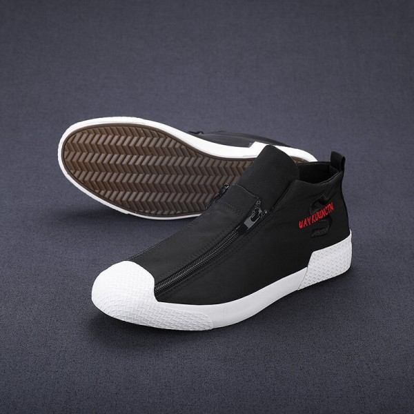 Men Rubber Cap Toe Front Zipper Comfy Breathable Canvas High Top Ankle Casual Sneakers 