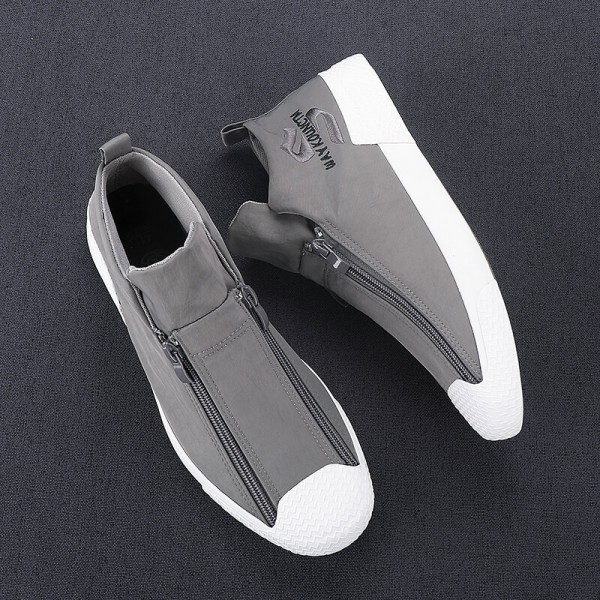 Men Rubber Cap Toe Front Zipper Comfy Breathable Canvas High Top Ankle Casual Sneakers 