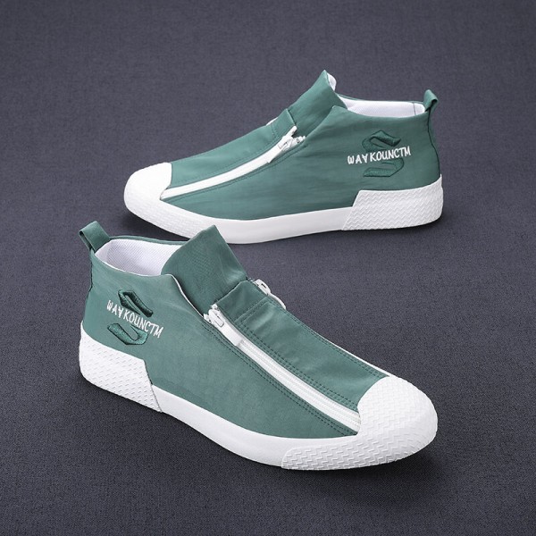 Men Rubber Cap Toe Front Zipper Comfy Breathable Canvas High Top Ankle Casual Sneakers 