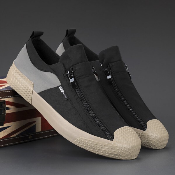 Men Colorblock Comfy Breathable Zipper Casual Canvas Sneakers 