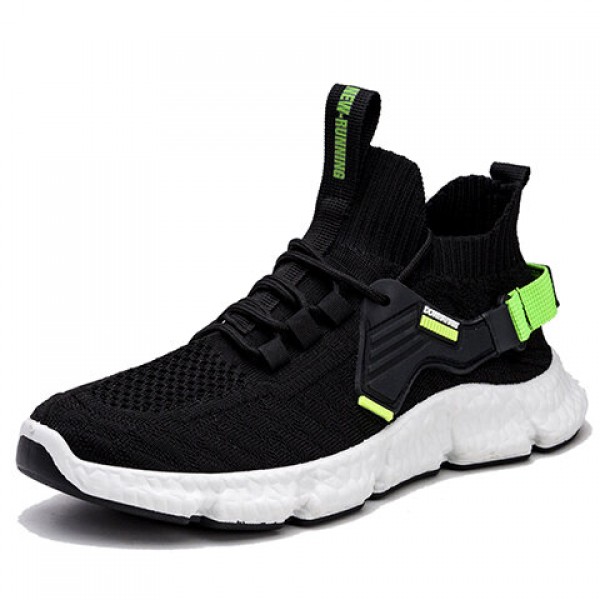 Men Lightweight Lace Up Knitted Fabric Running Walking Sport Shoes 