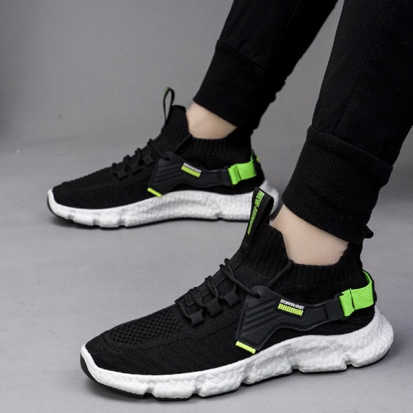 Men Lightweight Lace Up Knitted Fabric Running Walking Sport Shoes 