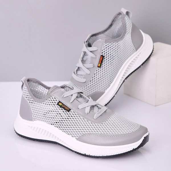 Men Breathable Mesh Hollow Stitching Lace Up Walking Running Working Shoes 