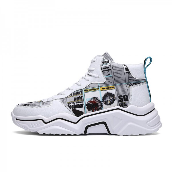 Men Stylish Pattern Cloth Leather Splicing Comfy Wearable Sport Casual Sneakers 