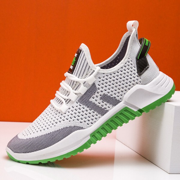 Men Knitted Fabric Breathable Non Slip Soft Sole Sport Casaul Running Shoes 