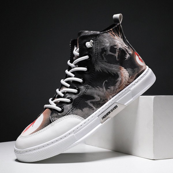 Men Ink Painting Ice Silk Canvas Comfy High Top Breathable Casual Sneakers 