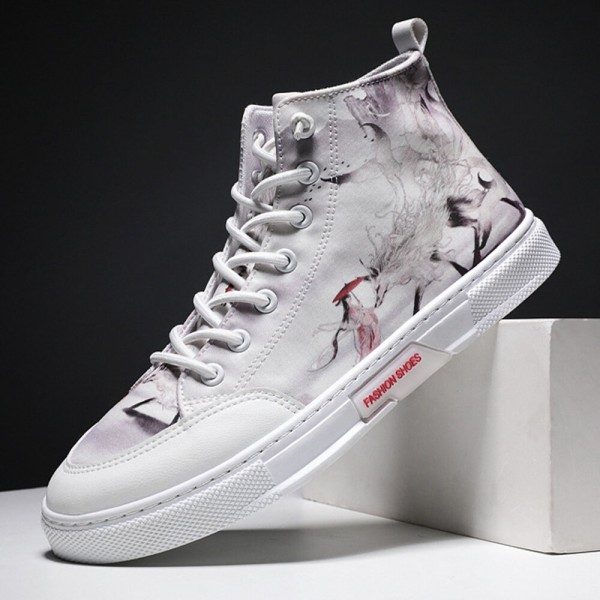 Men Ink Painting Ice Silk Canvas Comfy High Top Breathable Casual Sneakers 