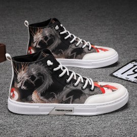 Men Ink Painting Ice Silk Canvas Comfy High Top Breathable Casual Sneakers