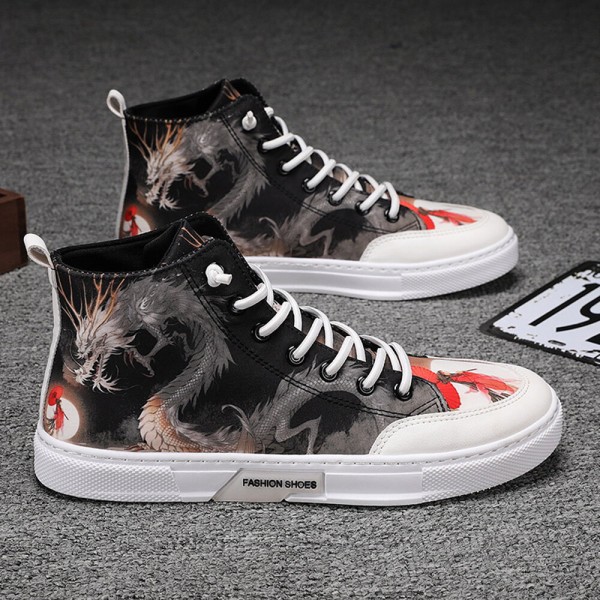 Men Ink Painting Ice Silk Canvas Comfy High Top Breathable Casual Sneakers 