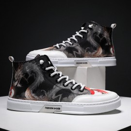 Men Ink Painting Ice Silk Canvas Comfy High Top Breathable Casual Sneakers