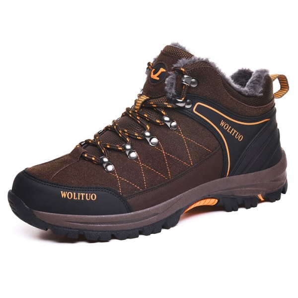 Men Cowhide Soft Sole Warm Lined Non Slip Outdoor Hiking Casual Sports Shoes 