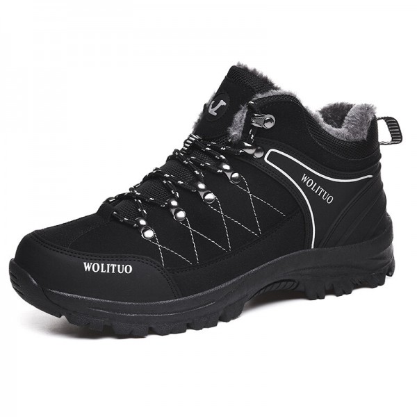 Men Cowhide Soft Sole Warm Lined Non Slip Outdoor Hiking Casual Sports Shoes 