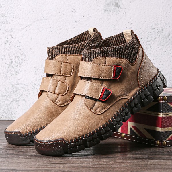 Men Non-slip Wear Resistant Hook Loop Warm High-top Casual Hand Stitching Ankle Boots 