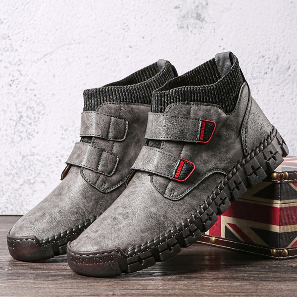 Men Non-slip Wear Resistant Hook Loop Warm High-top Casual Hand Stitching Ankle Boots 