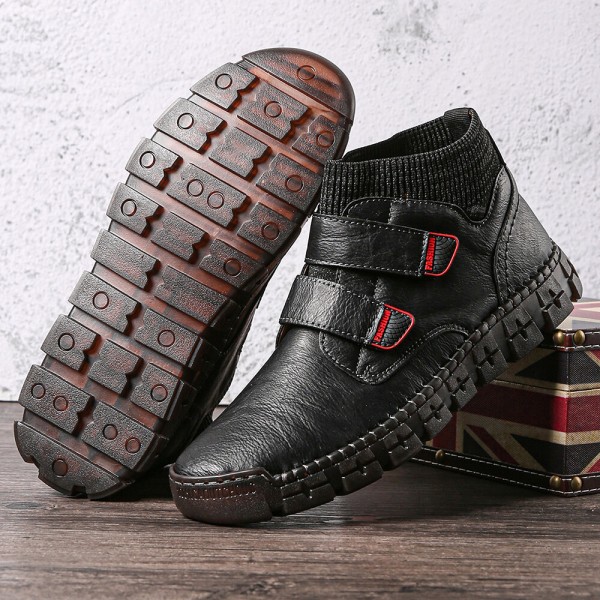 Men Non-slip Wear Resistant Hook Loop Warm High-top Casual Hand Stitching Ankle Boots 