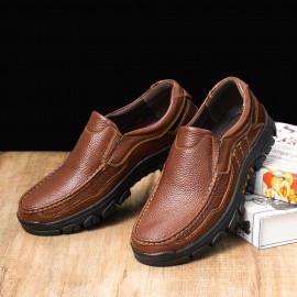 Men Cowhide Leather Breathable Soft Sole Non Slip Solid Casual Business Shoes