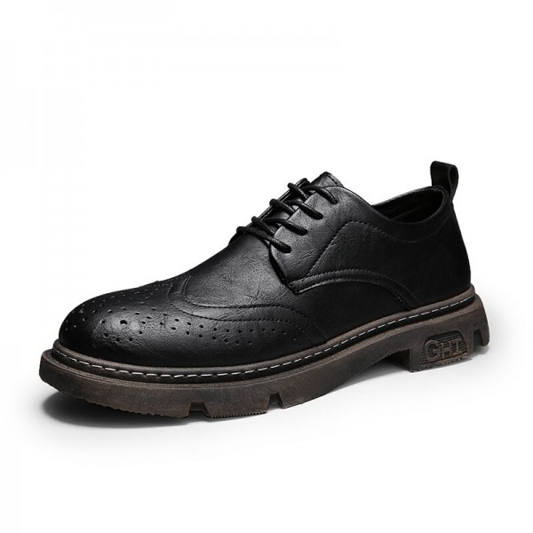 Men Comfy Round Toe Lace Up Oxfords Brogue Casual Shoes 