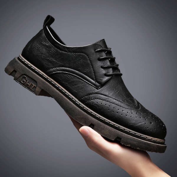 Men Comfy Round Toe Lace Up Oxfords Brogue Casual Shoes 