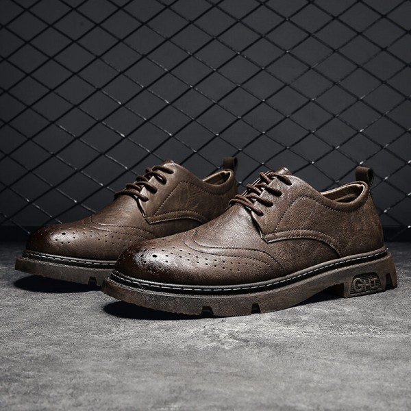 Men Comfy Round Toe Lace Up Oxfords Brogue Casual Shoes 