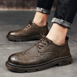 Men Comfy Round Toe Lace Up Oxfords Brogue Casual Shoes