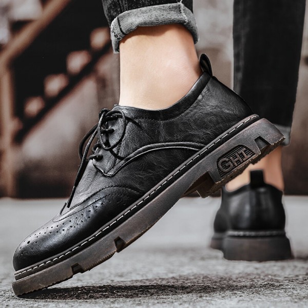 Men Comfy Round Toe Lace Up Oxfords Brogue Casual Shoes 