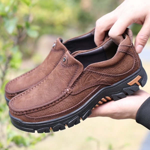 Men Cowhide Breathable Thick Bottom Wear-resistant Non-slip Casual Outdoor Flats 