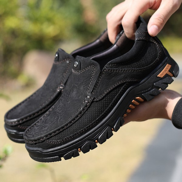 Men Cowhide Breathable Thick Bottom Wear-resistant Non-slip Casual Outdoor Flats 