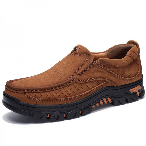 Men Cowhide Breathable Thick Bottom Wear-resistant Non-slip Casual Outdoor Flats 