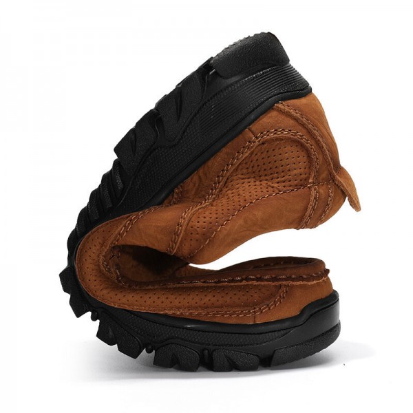 Men Cowhide Breathable Thick Bottom Wear-resistant Non-slip Casual Outdoor Flats 