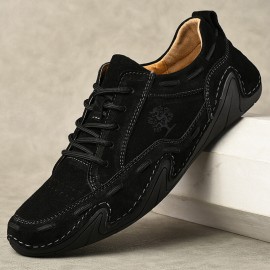 Men Leather Breathable Non Slip Soft Sole Casual Driving Shoes