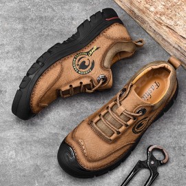 Men Genuine Leather Soft Sole Toe-Protected Lace-up Casual Hiking Shoes