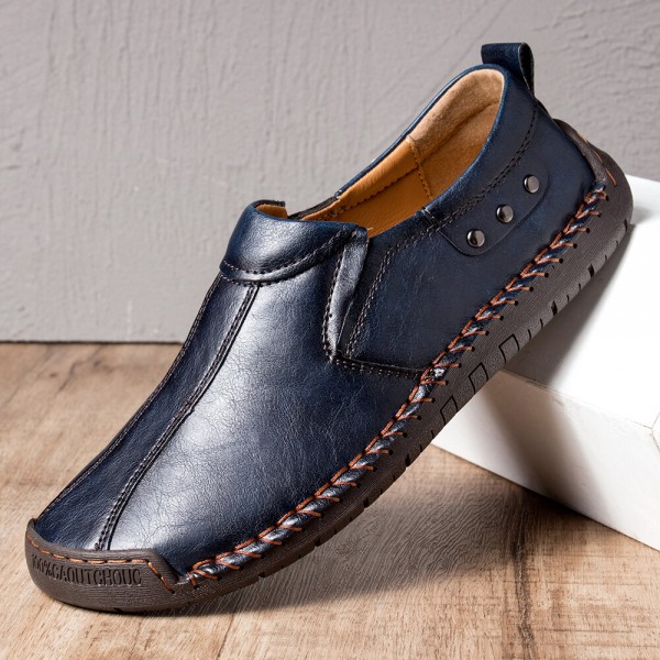 Men Retro Microfiber Leather Non Slip Soft Sole Slip On Casual Shoes 