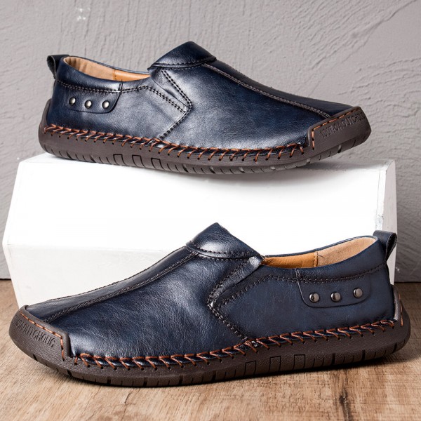 Men Retro Microfiber Leather Non Slip Soft Sole Slip On Casual Shoes 