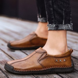 Men Retro Microfiber Leather Non Slip Soft Sole Slip On Casual Shoes