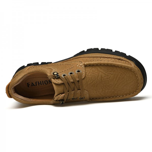 Men Genuine Leather Slip Resistant Soft Sole Lace-up Casual Shoes 