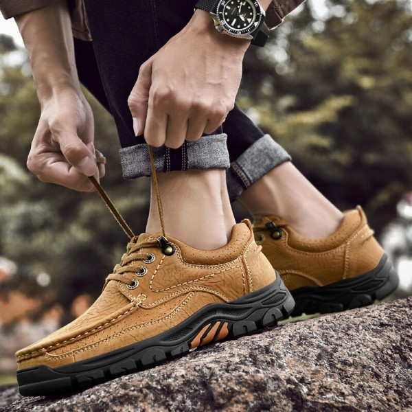 Men Genuine Leather Slip Resistant Soft Sole Lace-up Casual Shoes 