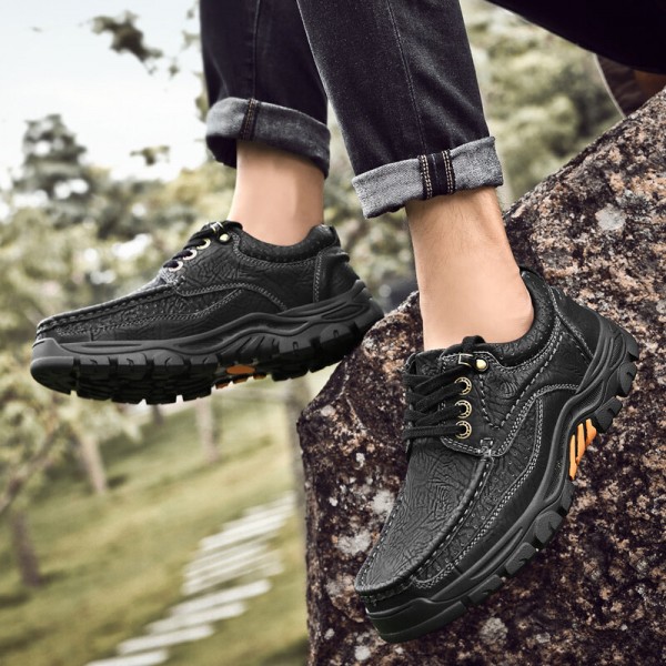 Men Genuine Leather Slip Resistant Soft Sole Lace-up Casual Shoes 