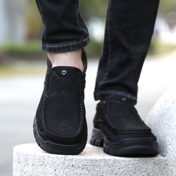 Men Cowhide Breathable Slip Resistant Soft Sole Loafers 